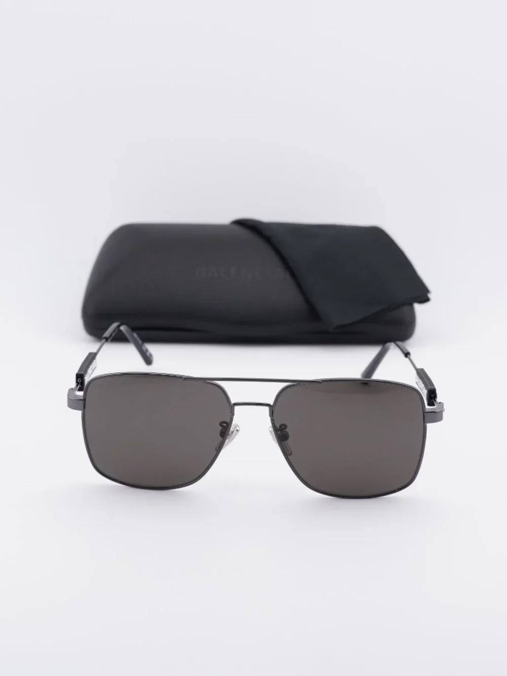 Balenciaga BB0116SA 001 Square Sunglasses - Dark Ruthenium / Black